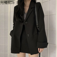 允橘黑色西装外套女小个子秋韩版休闲宽松垂感西服上衣 2XL(130-150斤)