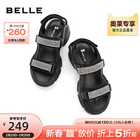 BeLLE 百丽 闪钻魔术贴沙滩凉鞋女夏新拼接增高厚底运动凉鞋BF830BL2