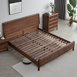 森林日记 全实木床北欧卧室胡桃木轻奢大床现代简约1.5米1.8米双人床大板床 单床 1.5*2.0米框