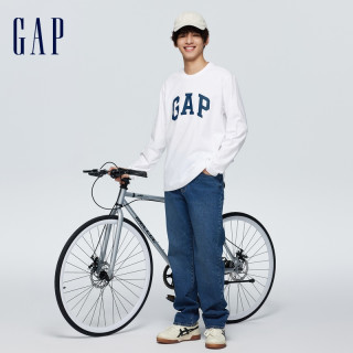 Gap男装春季2024LOGO亲肤纯棉长袖T恤宽松圆领打底衫892184