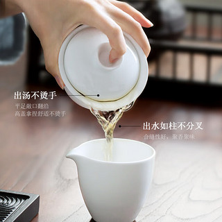 瓷都窑火 景德镇白瓷盖碗茶杯单个大号陶瓷功夫茶具泡茶三才碗家用简约 脂玉盖碗9件套【礼盒装】