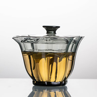 瓷牌茗茶具(cipaiming teaset)瓷牌茗 百财玻璃盖碗大号不烫手家用手抓壶茶碗茶具泡茶杯 青灰《百财》玻璃盖碗