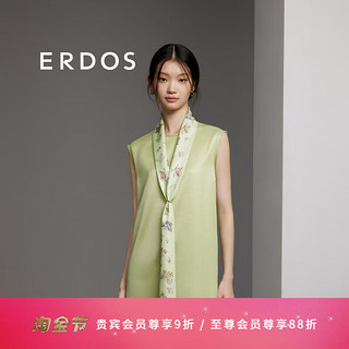 ERDOS 24早春蝴蝶提花100%桑蚕丝休闲简约女士长丝巾围巾 冰沙绿 138cmX10cm