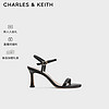 CHARLES&KEITH24春季法式方头一字带高跟凉鞋女CK1-60580290 Black黑色 34