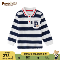 PawinPaw卡通小熊童装2024年春季新款男宝休闲条纹长袖polo衫T恤 Navy藏青色/59 1