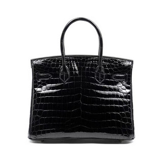 HERMÈS 爱马仕 HermesBirkin25 倒V湾鳄亮面鳄鱼皮稀缺款女神节 黑色