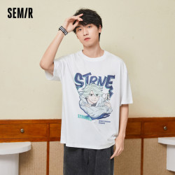 semir森马短袖t恤男2022年夏季新款宽松圆领时尚炸街个性印花打底衫潮