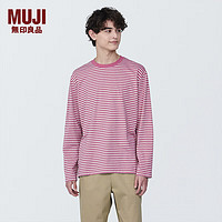 MUJI 無印良品 无印良品（MUJI） 男式 天竺编织 圆领长袖T恤男士打底衫男款灰色 格雷系 AB1MLA4S 烟熏粉色条纹