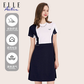 ELLE ACTIVE不规则撞色连衣裙2024夏季休闲显瘦时尚百搭设计感运动裙 蓝/白色 S