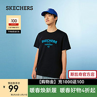 SKECHERS 斯凯奇 男女同款时尚短袖L224U043 碳黑/0018 L