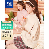 唐狮 TONLION女半边绒半高领净色长袖毛衫dt 浅灰粉 S