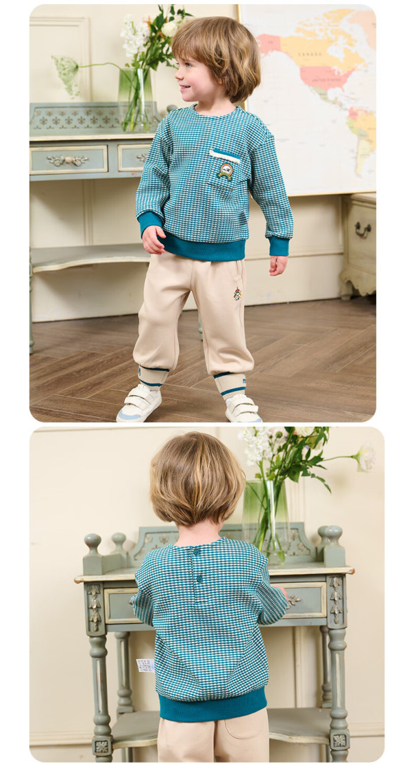 moimoln小云朵童装2024年春季男童卫衣儿童打底衫休闲上衣 青绿色 100