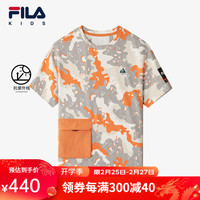 FILA斐乐儿童童装短T2024春冬男中大童运动户外防晒短袖T恤 满印一-ZA 160cm