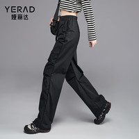 娅丽达（YERAD）伞兵裤工装裤女2024春黑色户外休闲裤时髦登山裤直筒裤 黑色(A0) 29