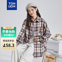 唐狮 TONLION女秋冬格纹前胸小标长袖衬衫dt 灰莲粉 S