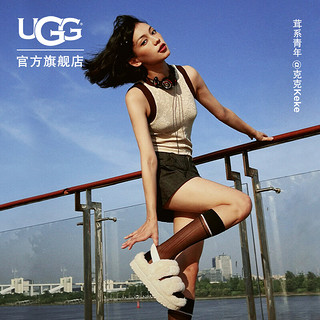 UGG 春季女士时尚休闲舒适厚底弹力束带露趾茸茸凉鞋 1120876 NAT  自然白色 37 NAT | 自然白色