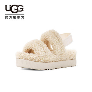 UGG 春季女士时尚休闲舒适厚底弹力束带露趾茸茸凉鞋 1120876 NAT  自然白色 37 NAT | 自然白色