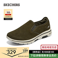 斯凯奇（Skechers）男鞋毛里加绒保暖健步鞋懒人一脚蹬防滑缓震休闲鞋 661054 橄榄绿/OLV 42