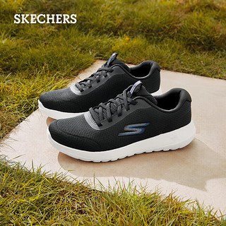 斯凯奇（SKECHERS）春男缓震跑步厚底一脚蹬运动鞋216281 BKBL黑色/蓝色 42 