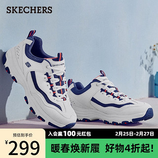 斯凯奇（Skechers）老爹鞋子男女熊猫鞋休闲运动厚底增高透气复古轻便 男款-白色/紫色/WPUR 37.5