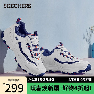 斯凯奇（Skechers）老爹鞋子男女熊猫鞋休闲运动厚底增高透气复古轻便 男款-白色/紫色/WPUR 44