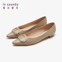 莱尔斯丹 le saunda2024春季时尚优雅饰扣尖头通勤低跟女鞋真皮单鞋5M01101 深杏色 BEB 35