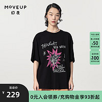 幻走（MOVEUP）2024春季.FUN系列圆领猫咪设计师纯棉短款T恤女 黑色  S