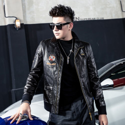 bm男士复古港风机车山羊软皮衣男真皮海宁潮流飞行员空军夹克外套