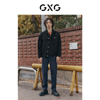 GXG 男装 黑色老花牛仔外套时尚夹克拼接灯芯绒领 2023年春季新品