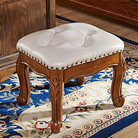 艾斯家乐美式实木矮凳家用客厅欧式沙发凳真皮小凳子搁脚凳复古鞋凳茶几凳 白色