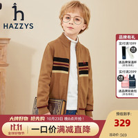 HAZZYS 哈吉斯 童装儿童针织衫男童秋弹力半高领针织开身线衣 棕驼色