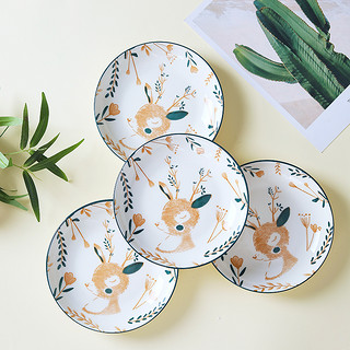 唯铭诺 陶瓷盘子可爱卡通圆盘水果盘碗碟套装家用 森林小鹿7英寸盘4只
