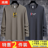 贺瀚【 纯棉2件装】长袖t恤男青年圆领纯棉春秋休闲秋衣潮流打底T长袖 小PK