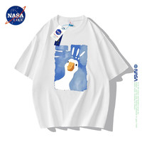 NASA LIKE短袖t恤男女夏季宽松圆领重磅纯棉打底衫学生情侣装大白鹅ins半袖