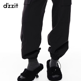 DZZIT地素春季工装风口袋装饰束脚抽绳设计休闲裤女 黑色 M