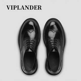 viplander男皮鞋增高正装鞋商务皮鞋德比鞋男休闲皮鞋男士130604 黑色 43