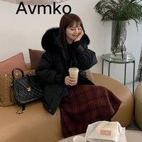 潮牌Avmko毛呢半身裙2022秋冬女中长款复古格子半裙伞裙高腰显瘦遮胯a字长裙半身裙 烟熏玫瑰半身裙 XL
