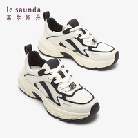 莱尔斯丹 le saunda 2024春季时尚休闲圆头系带运动女鞋5M66401 白色+黑色 WTL 38
