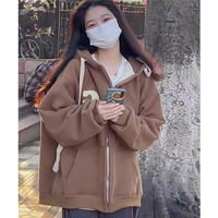 風采兔 卫衣女秋冬款2023潮ins外套宽松原宿慵懒风加绒连帽上衣 驼色(加绒) M