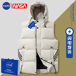 NASA PONY品牌棉马甲男秋冬季男装棉坎肩三条杠连帽马甲外套男 8915灰色 7XL