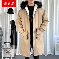 臣梵席冬季中长款加绒加厚风衣男大码连帽外套韩版宽松毛领加厚大衣男装 659卡其加绒 L（110-125斤）