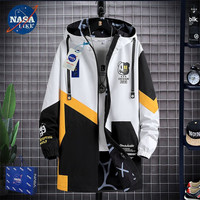 NASALIKE潮牌男装中长款风衣男春秋冬季大码连帽外套男宽松涂鸦外套男 N72白色(春秋款) XL(168-176cm 120-140斤)