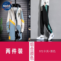 NASALIKE潮牌男装中长款风衣男春秋冬季大码连帽外套男宽松涂鸦外套男 N72卡其色+黑色(春秋款) XL(168-176cm 120-140斤)