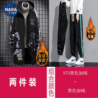 NASALIKE潮牌男装中长款风衣男春秋冬季大码连帽外套男宽松涂鸦外套男 N73黑色加绒+黑色加绒(秋冬款) L(163-172cm 90-120斤)