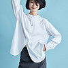 鲸乎女休闲白衬衫时尚洋气高端立领长袖条纹衬衣2024年 纯净白 L