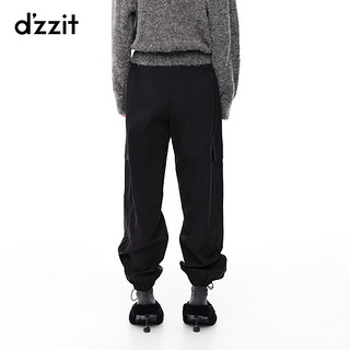 DZZIT地素春季工装风口袋装饰束脚抽绳设计休闲裤女 黑色 XS