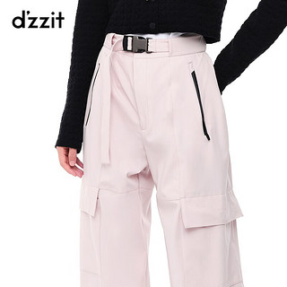 DZZIT地素春季工装风口袋装饰束脚抽绳设计休闲裤女 粉红色 S