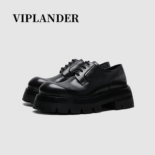 viplander圆头厚底增高齿轮鞋休闲皮鞋男德比鞋142701 黑色 38