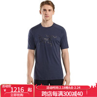 始祖鸟（ARC’TERYX）男装Ionia Merino Wool Logo美利奴羊毛T恤圆领短袖透气徒步旅行 Black Sapphire深蓝色 2XL适合胸围128cm