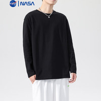 NASAMITOO纯棉纯色长袖T恤男休闲百搭圆领打底衫上衣 黑色 4XL(码偏小拍大一码)